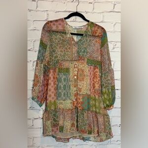 ZARA Patchwork Sheer Chiffon V Neck Dress Size XS